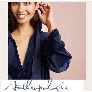 Anthropologie Saturday Sunday Velvet Velour Pullover V Neck Hoodie